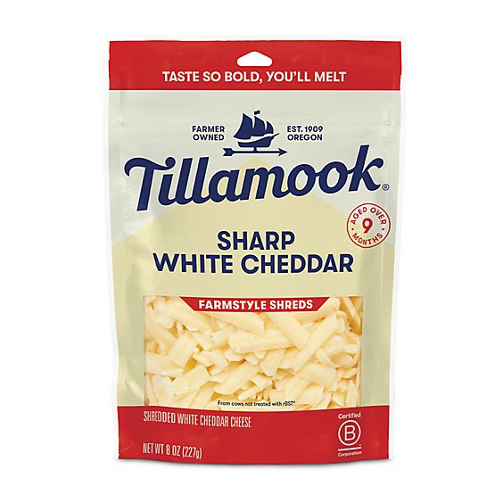 Tillamook Farmstyle Thick Cut Sharp White Cheddar Shredded Cheese - 8 Oz