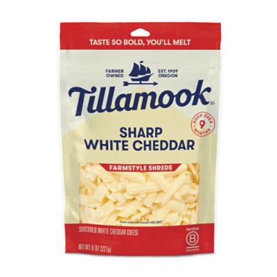 Tillamook Sharp White Cheddar Shredded Cheese Farmstyle Cut - 8 Oz