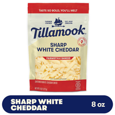 Tillamook Sharp White Cheddar Shredded Cheese Farmstyle Cut - 8 Oz