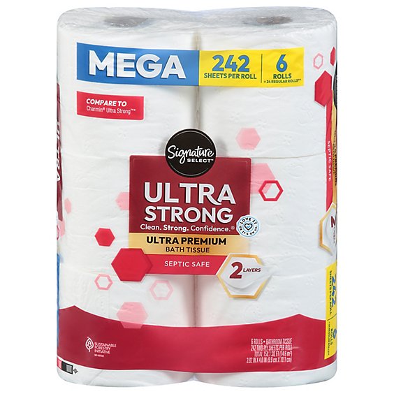 Signature Care Bathroom Tissue Ultra Premium Our Strongest Mega Roll 2 Ply - 6 Count