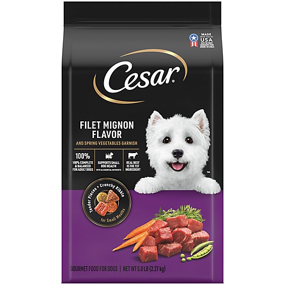 Cesar Filet Mignon Flavor With Spring Vegetables Garnish Small Breed Dry Dog Food Bag - 5 Lb