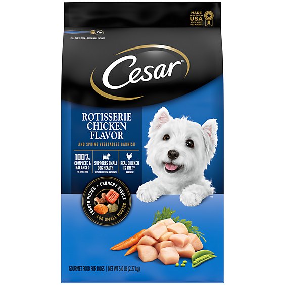 Cesar Rotisserie Chicken Flavor With Spring Vegetables Garnish Small Breed Dry Dog Food Bag - 5 Lbs