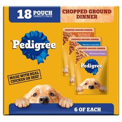 PEDIGREE Dog Food Ground Dinner With Chicken Slow Cooked Beef Bacon & Cheese Mignon - 18-3.5 Oz
