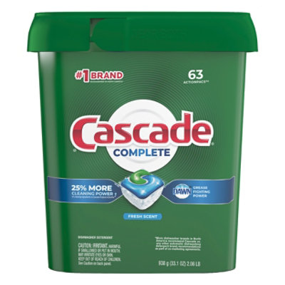 Cascade Complete Dishwasher Detergent Pods ActionPacs Tabs Fresh Scent - 63 Count - Image 1