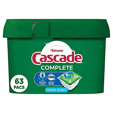 Cascade Complete Dishwasher Detergent Pods ActionPacs Tabs Fresh Scent - 63 Count