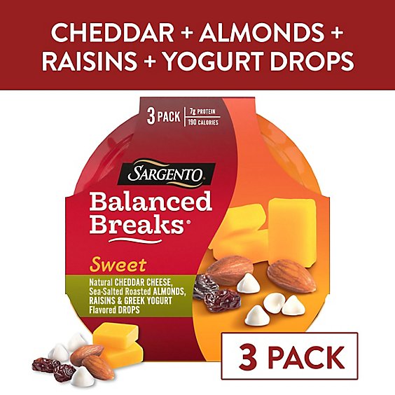 Sargento Sweet Balanced Breaks Cheese Snacks Cheddar & Almonds Raisins Yogurt Drops - 3-1.5 Oz