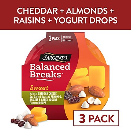 Sargento Sweet Balanced Breaks Cheese Snacks Cheddar & Almonds Raisins Yogurt Drops - 3-1.5 Oz - Image 1