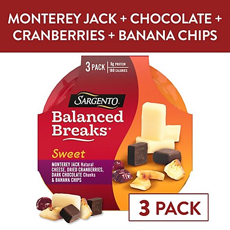 Sargento Sweet Balanced Breaks Cheese Snacks Monterey Jack & Cranberries Chocolate - 3-1.5 Oz