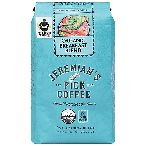 Jeremiahs Pick Coffee Organic Ground Dark Roast Breakfast Blend - 10 Oz