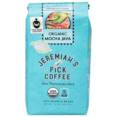 Jeremiahs Pick Coffee Organic Ground Dark Roast Mocha Java Dark - 10 Oz