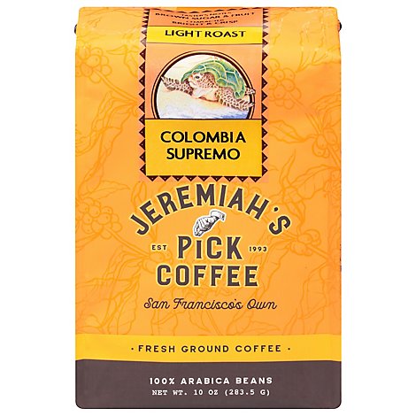 Jeremiahs Pick Coffee Ground Light Roast Colombia Supremo - 10 Oz