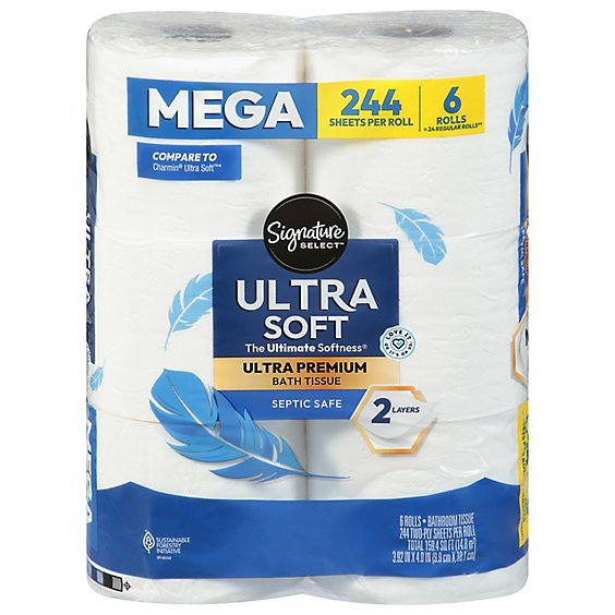 Signature Care Bathroom Tissue Ultra Our Softest Mega Roll 2 Ply Wrapper - 6 Count