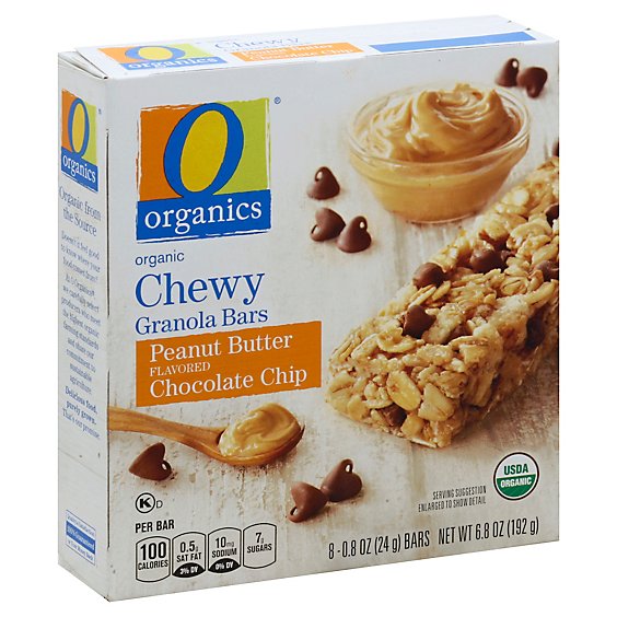 O Organics Organic Granola Bars Chewy Peanut Butter Flavored Chocolate Chip - 8-0.8 Oz
