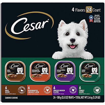 Cesar Chicken Turkey And Duck Loaf Adult Wet Dog Food Variety Pack - 24-3.5 Oz - Image 1