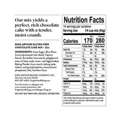 King Arthur Non-GMO Project Verified Certified Kosher Non-Dairy Gluten-Free Chocolate Cake Mix - 22 Oz - Image 3