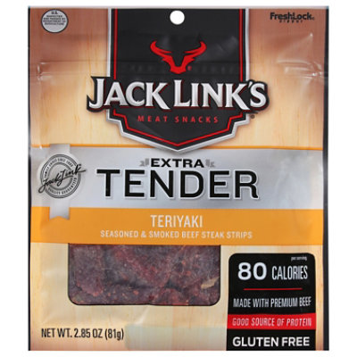 Jack Links Meat Snacks Beef Steak Strips Extra Tender Gluten Free Teriyaki - 2.85 Oz