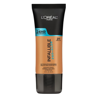 L'Oreal Paris Infallible Pro-Glow SPF Foundation 24HR Coverage Creme Cafe - 1 Fl. Oz. - Image 1