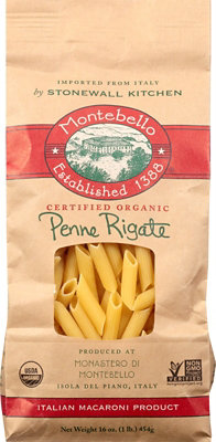 Montabello Pasta Organic Penne Rigate Bag - 16 Oz