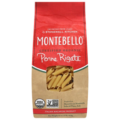 Montabello Pasta Organic Penne Rigate Bag - 16 Oz