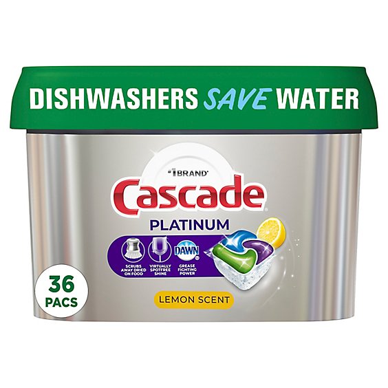 Cascade Platinum Lemon Scent Dishwasher Pods ActionPacs Detergent Tabs - 36 Count