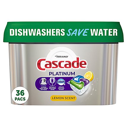 Cascade Platinum Lemon Scent Dishwasher Pods ActionPacs Detergent Tabs - 36 Count - Image 2