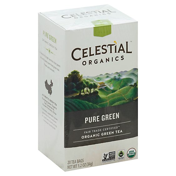 Celestial Seasonings Green Tea Bags Organic Fair Trade Certified Pure Green - 20 Count