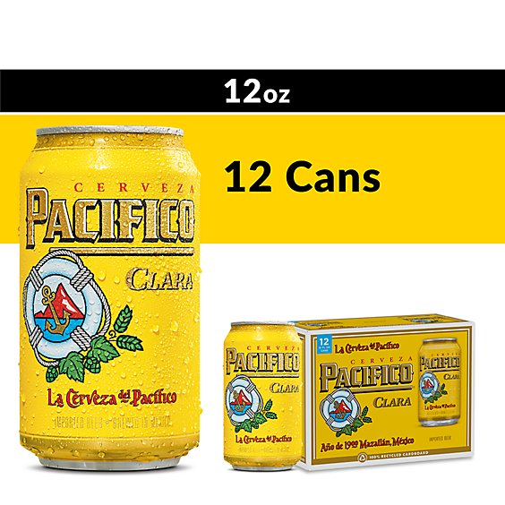 Pacifico Clara 4.4% ABV Lager Mexican Beer Can - 12-12 Fl. Oz.