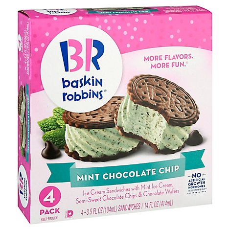 Baskin Robbins Ice Cream Sandwiches Mint Chocolate 4 Pack - 4-3.5 Fl. Oz.