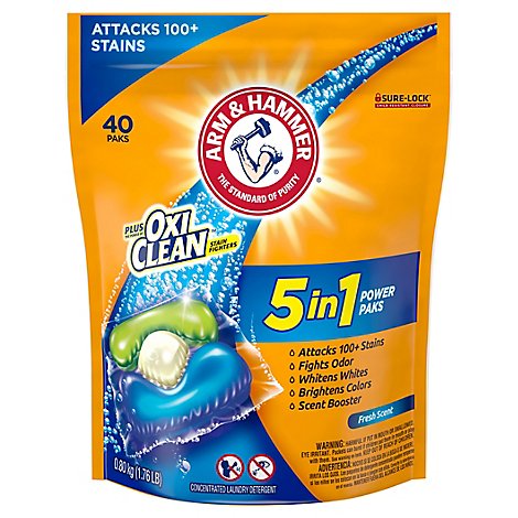 ARM & HAMMER Laundry Detergent Oxi Clean Concentrated Pouch - 40 Count