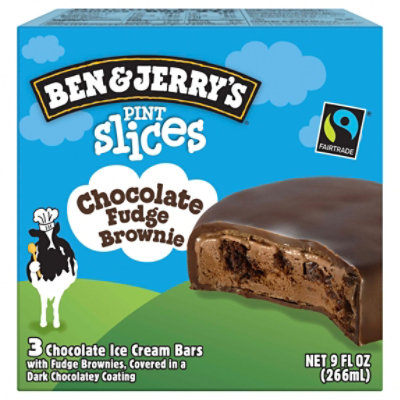 Ben & Jerrys Ice Cream Bars Pint Slices Chocolate Fudge Brownie 3 Count - 9 Oz