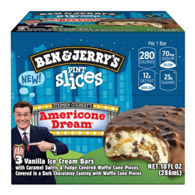 Ben & Jerrys Ice Cream Bars Pint Slices Americone Dream 3 Count - 9 Oz