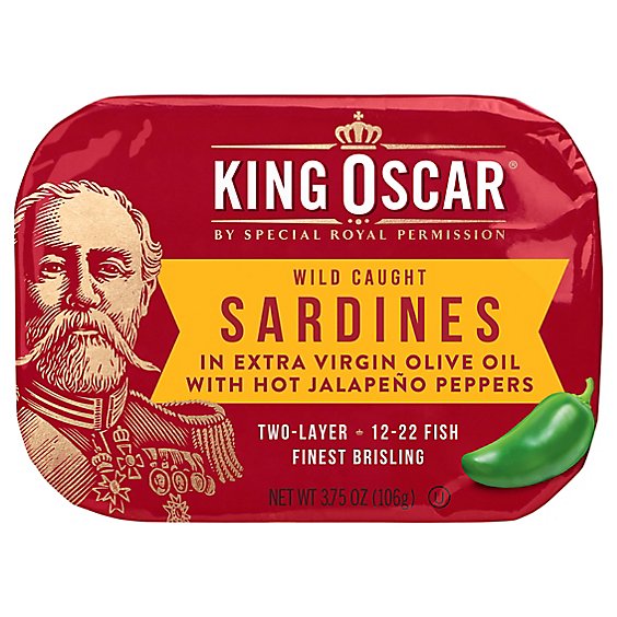 King Oscar Sardines in Extra Virgin Olive Oil Double Layer With Hot Jalapeno Peppers - 3.75 Oz