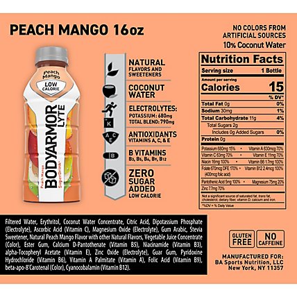 BODYARMOR Lyte SuperDrink Peach Mango - 16 Fl. Oz. - Image 6