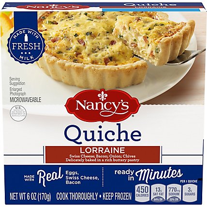 Nancy's Lorraine Quiche with Eggs Swiss Cheese Bacon Onion & Chives Frozen Meal Box - 6 Oz - Image 5