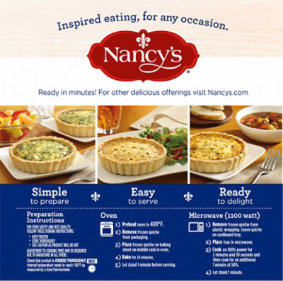 Nancy's Lorraine Quiche with Eggs Swiss Cheese Bacon Onion & Chives Frozen Meal - 6 Oz - Image 8