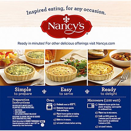Nancy's Lorraine Quiche with Eggs Swiss Cheese Bacon Onion & Chives Frozen Meal Box - 6 Oz - Image 2