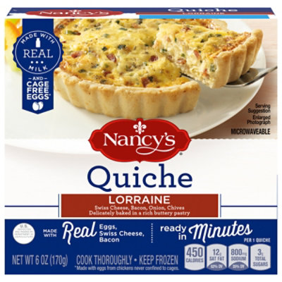 Nancy's Lorraine Quiche with Eggs Swiss Cheese Bacon Onion & Chives Frozen Meal - 6 Oz - Image 1