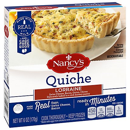 Nancy's Lorraine Quiche with Eggs Swiss Cheese Bacon Onion & Chives Frozen Meal Box - 6 Oz - Image 3