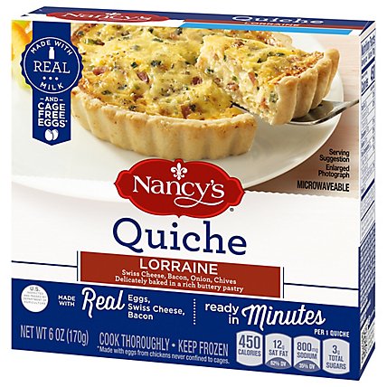 Nancy's Lorraine Quiche with Eggs Swiss Cheese Bacon Onion & Chives Frozen Meal Box - 6 Oz - Image 4