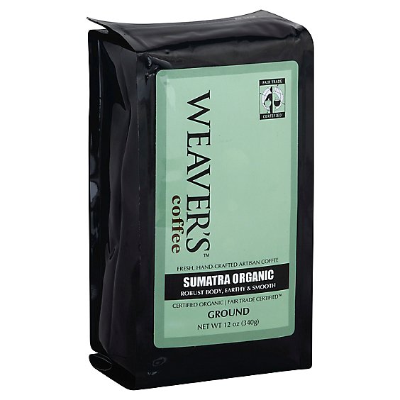 Weavers Coffee Organic Ground Robust Body Earthy & Smooth Sumatra - 12 Oz