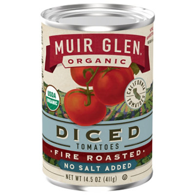 Muir Glen Tomatoes Organic Diced Fire Roasted No Salt Added - 14.5 Oz - Image 1