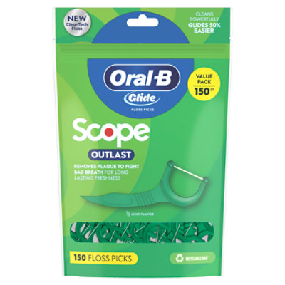 Oral-B Glide Mint Dental Floss Picks with Long Lasting Scope Flavor - 150 Count