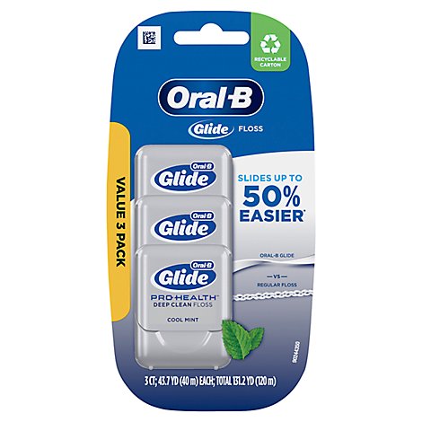 Oral-B Glide Pro-Health Deep Clean Dental Floss Cool Mint 40 M Value Pack - 3 Count