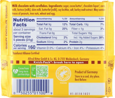 Ritter Sport Milk Chocolate with Cornflakes - 3.5 Oz - Image 5