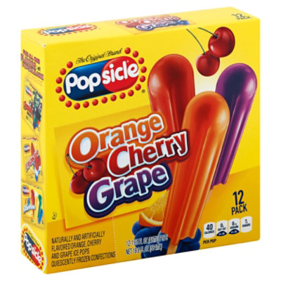  Popsicle Ice Pops Orange Cherry Grape - 12 Count 