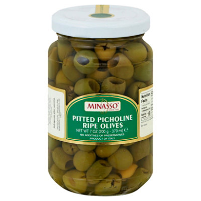 Minasso Pitted Picholine Ripe Olives - 7 Oz - Image 1