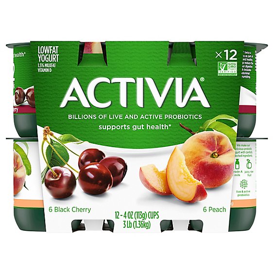 Activia Low Fat Probiotic Black Cherry & Mixed Berry Yogurt Variety Pack - 12-4 Oz