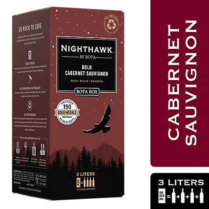 Bota Box Nighthawk Black Bold Cabernet Sauvignon Red Wine California - 3 Liter - Image 1