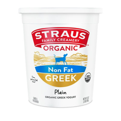Straus Org Plain Nonfat Greek - 32 Oz