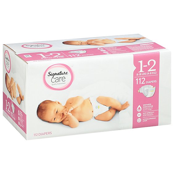 Signature Care Premium Baby Diapers Sizes 1 To 2 - 112 Count
